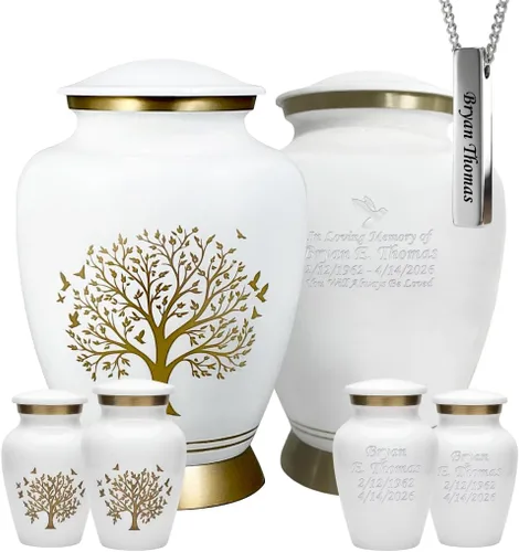 Vista 9 de AmericUrn Blue Tree of Life Urnas de Cremación Personalizadas con Grabado Personalizado para Cenizas Humanas – Conjunto Memorial para Adultos