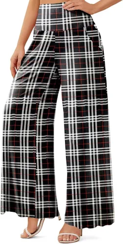 Vista 2 de JZC Pantalones de descanso Palazzo para mujer, elásticos, de pierna ancha, casuales, cómodos, de cintura alta, holgados, tallas S-3XL
