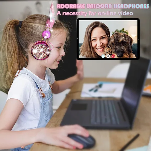 Vista 6 de SVYHUOK Auriculares inalámbricos de oreja de gato para niños con micrófono, auriculares Bluetooth sobre la oreja para la escuela, teléfonos