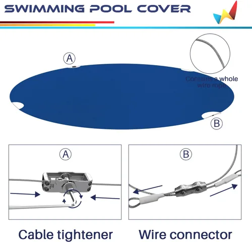 Vista 5 de Windscreen4less Cubierta de seguridad redonda de invierno para piscina de 14 pies con cable de alambre a lo largo de los bordes, cabrestante