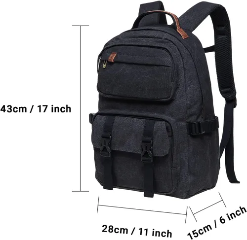 Vista 2 de KAUKKO Vintage Casual polyster and Leather Rucksack Backpack(20-2-BLACK)