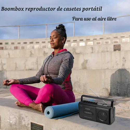 Vista 2 de G Keni Grabador portátil de cinta de casete, reproductor de casete de radio AM/FM con altavoz integrado, conector para auriculares, reproductor