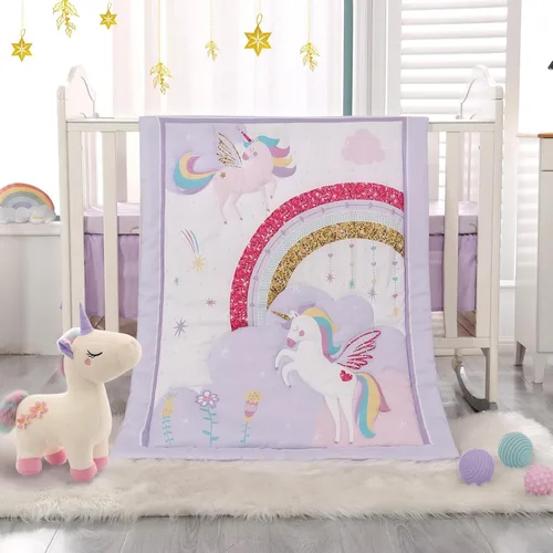 Vista 14 de Juego de ropa de cama para cuna de dinosaurio para niños, color azul, juego de ropa de cama de 3 piezas de alta calidad, juego de cuna de guardería