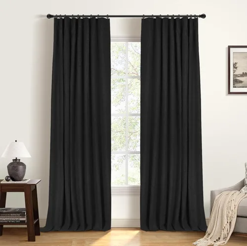 Vista 22 de INOVADAY Cortinas 100% opacas para dormitorio, cortinas opacas de color rosa bebé de 90 pulgadas de largo, cortinas opacas de lino con anillos