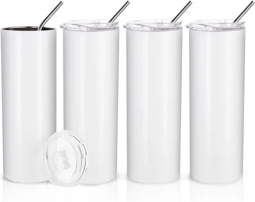 Vista 7 de PYD Life Paquete de 10 Vasos Tumblers de Sublimación a Granel en Blanco de 20 OZ Delgados Blancos de Acero Inoxidable con Pajita y Tapa para Taza
