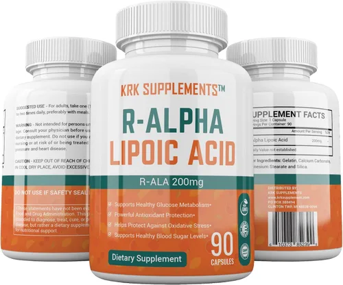 Vista 3 de KRK SUPPLEMENTS 1 Pack R-ALA R-Alfa Ácido Lipoico 200mg 90 Cápsulas