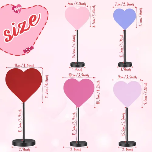 Vista 2 de Juego de 5 letreros de madera con forma de corazón de madera para el día de San Valentín, decoración de mesa con forma de corazón, centro de mesa
