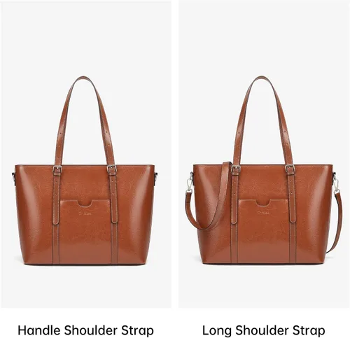 Vista 6 de Cnoles Bolso de mano para mujer, de piel auténtica, vintage, de 15.6 pulgadas, para laptop, bolso de hombro para trabajo