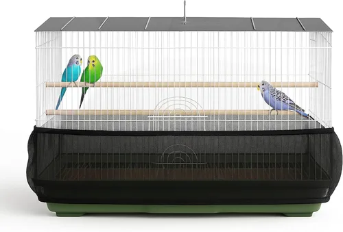 Vista 7 de Jaula universal para pájaros, atrapasador de semillas, cubierta universal de malla elástica para jaulas de animales pequeños, protector duradero