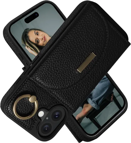 Vista 55 de Funda tipo cartera de Keallce para iPhone 14 Pro de 6.1 pulg., funda con tapa y ranuras para tarjetas, soporte con anillo, funda protectora de piel