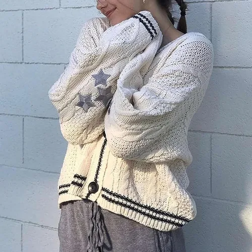 Vista 2 de Mundoven Cárdigan de punto de gran tamaño para mujer, casual, con botones, manga larga, cuello en V, suéteres folclóricos para exteriores