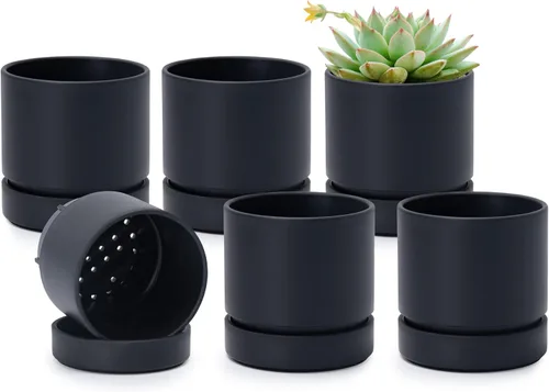 Vista 43 de Phoenix Vine 4 Inch Planter Pot with Drainage Hole & Saucer, Deep Water Catch Tray, Straight Cylindrical Round Pot for Plants, Olive, Pack of 1