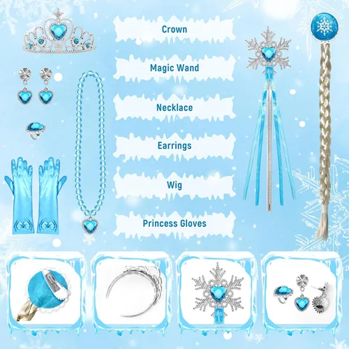 Vista 3 de Frozen Princess Dress Up Costume With Accessories For Little Girls 2-10 Years, Girls Birthday Christmas Dress