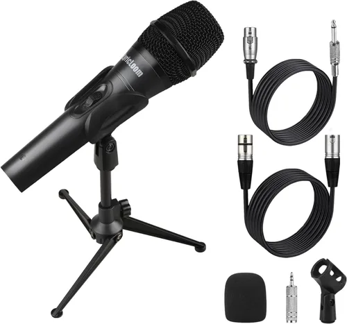 Vista 9 de LyricLoom Micrófono profesional con cable para canto de karaoke, micrófono dinámico vocal de mano de metal, micrófono con cable e interruptor