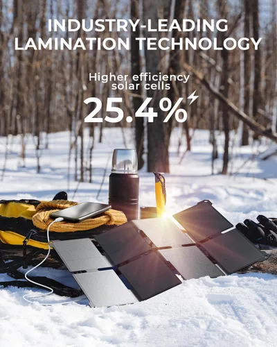 Vista 5 de [Tamaño de bolsillo] BigBlue Cargador de panel solar portátil de 25 W, cargador solar plegable con puertos USB-A y USB-C, panel solar impermeable