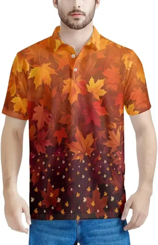 Vista 16 de HUGS IDEA Camiseta casual retro para hombre, diseño de calavera de manga corta Nota musical de hoja de otoño