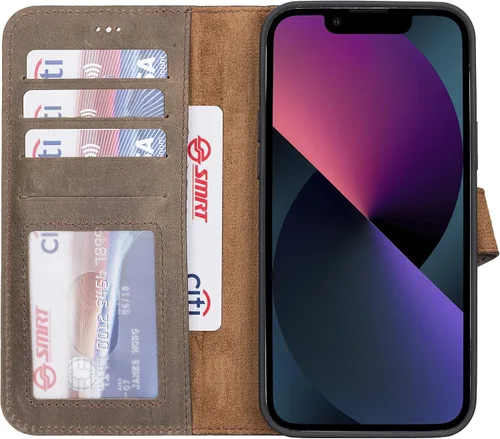Vista 56 de HARDISTON Funda de piel auténtica hecha a mano compatible con iPhone 11 Pro de 5.8 pulgadas, funda magnética desmontable con tarjeteros - bordes
