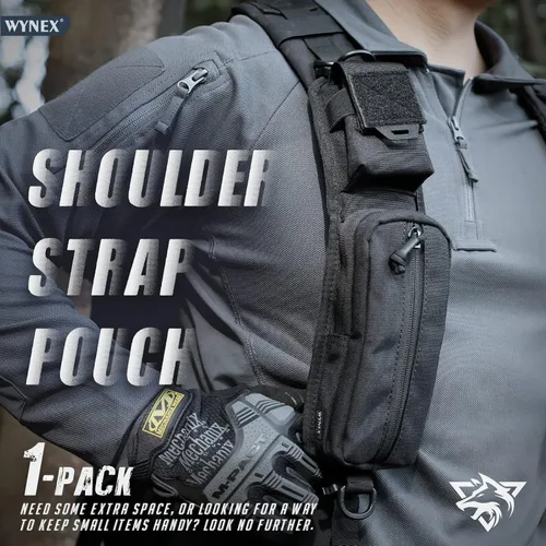 Vista 2 de WYNEX Bolsa de accesorios Molle de doble cremallera, bolsa de bolsillo para mochila, correa para el hombro, accesorio Molle, accesorios tácticos