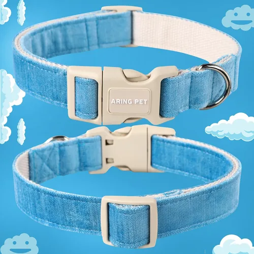 Vista 3 de Aring Pet Collar de algodón, ligero y ajustable, con hebilla de liberación rápida para perros pequeños, medianos y grandes, para cachorros, azul