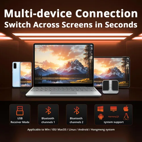 Vista 8 de Mini ratón cuadrado – inalámbrico de 2.4 GHz, conexión Bluetooth dual, compatible con todos los principales sistemas operativos – Sensor de alta