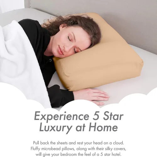 Vista 4 de PILLOWY Almohada de Cama de Microesferas Premium, Mediana Extra Esponjosa pero con Soporte - Sueño Ultra Cómodo con Funda Antienvejecimiento Tipo