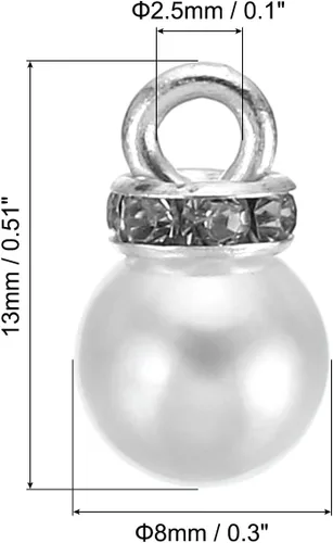 Vista 2 de PATIKIL 100 cuentas de perlas de perlas de imitación con diamantes de imitación DIY para hacer joyas, pulseras y aretes Plateado blanco