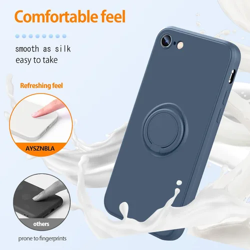 Vista 2 de Funda para iPhone 14 Pro Max, con soporte de anillo giratorio de 360° y correa de silicona líquida, delgada, antiarañazos, a prueba de golpes, funda