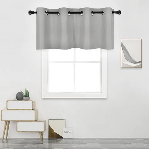 Vista 36 de DECOVSUN Cenefa de cortina opaca amarilla brillante para ventanas de cocina, cenefa opaca con ojales para dormitorio, cenefa corta y recta para sala