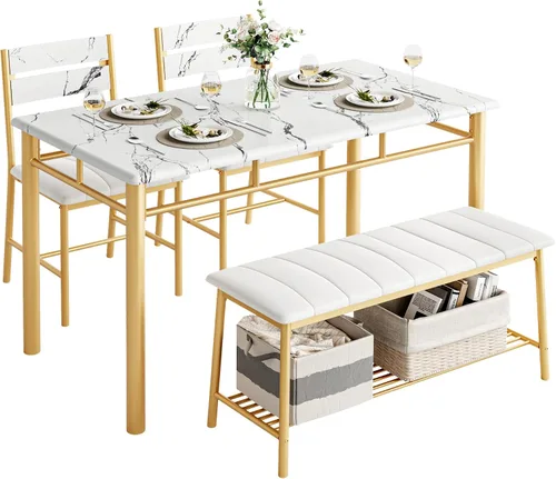 Vista 10 de IRONCK Juego de mesa de comedor para 4, juego de mesa y sillas de cocina Marrón rústico