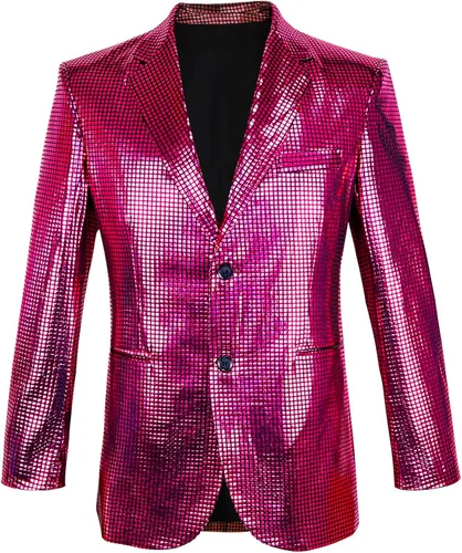 Vista 5 de Nawgut Conjunto de 2 piezas de blazer metálico con lentejuelas, traje brillante para boda, fiesta, banquete, chaqueta de moda, pantalón para hombre
