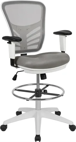 Vista 10 de Flash Furniture Silla de dibujo ergonómica de malla gris claro con anillo de pie cromado ajustable, brazos ajustables y marco negro Malla gris