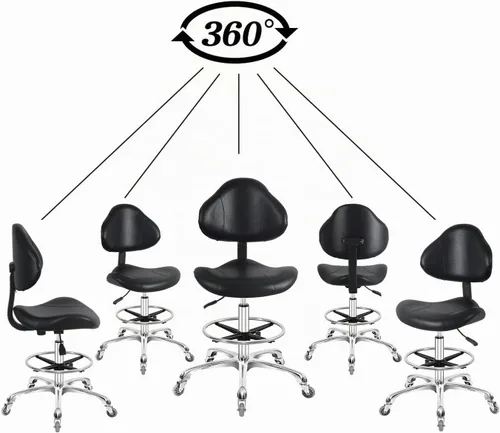 Vista 5 de Silla de dibujo giratoria con ruedas, ajustable, resistente (400 libras), soporte lumbar, silla de tareas para escritorio en casa, estudio Negro