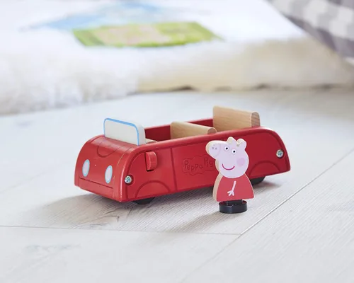 Vista 2 de Peppa Pig Coche rojo de madera, vehículo de empuje, juego imaginativo, juguetes preescolares, certificado FSC, juguetes sostenibles, regalo
