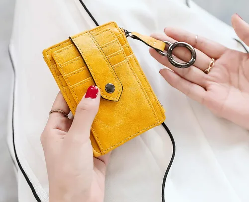 Vista 6 de AOXONEL Cartera de cuero para tarjetas de crédito Rfid para mujeres, compacta, pequeña, para mujer, monedero delgado