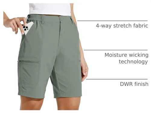 Vista 4 de Willit - Pantalones cortos de senderismo tipo cargo para mujer, de 10 pulgadas, elásticos, para golf, activos, de secado rápido, pantalones cortos
