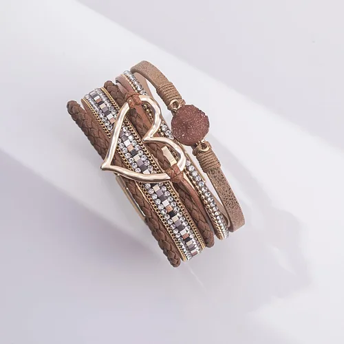 Vista 7 de FANCY SHINY Pulseras de cuero con forma de corazón, apilables, bohemias, pulseras de diamantes de imitación de resina de moda con cierre magnético