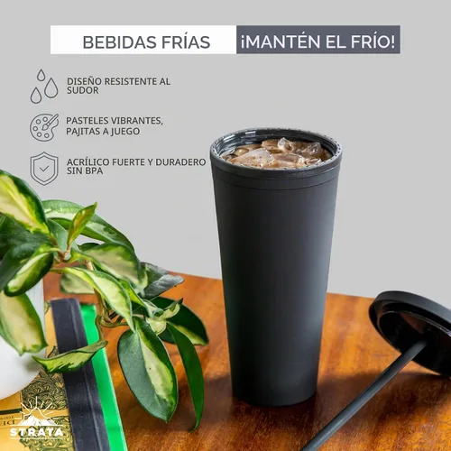 Vista 2 de Vasos con tapas de 22 oz de acrílico de color para llevar de viaje, tazas de viaje con tapas y pajitas
