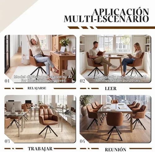 Vista 7 de EALSON Cómoda silla de escritorio de cuero, moderna silla de trabajo para computadora, sin ruedas, silla giratoria con brazo de respaldo medio