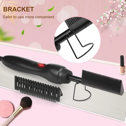 Vista 7 de Hot Comb - Cepillo de cerámica portátil para alisar y rizar antiquemaduras, plancha plana eléctrica con calefacción y peine para presionar la barba