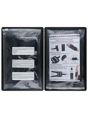 Vista 6 de Codera con 2 férula de metal extraíbles para dormir, soporte de túnel cubital ajustable con manga de compresión para codo de tenis, soporte