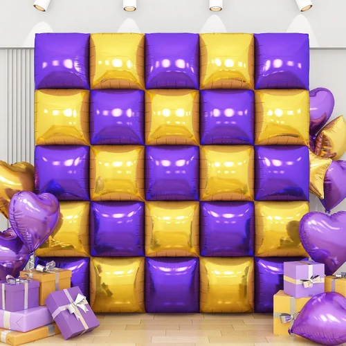 Vista 13 de Globos de aluminio cuadrados rojos, azules y plateados, kit de 25 globos de doble cara para fondo, túnel de helio, arco, guirnalda para el 4 de Rojo