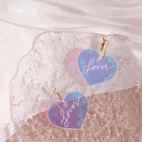 Vista 7 de Awinesn Swifts Lover - Aretes de corazón para mujer, plata 925, aretes de moda para posteriores al concierto, aretes colgantes de acrílico, regalos