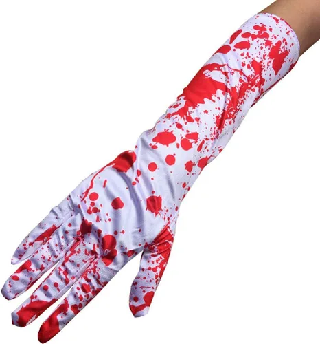 Vista 4 de NUOBESTY Guantes de terror novedosos para decoración de fiesta de Halloween, 1 par, Blanco y rojo