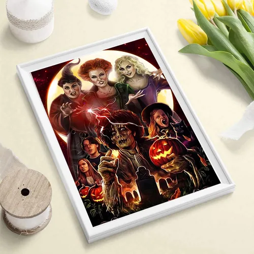 Vista 2 de Kits de pintura de diamantes para adultos, arte de diamantes de imitación, arte de Halloween, lienzo HD para bricolaje, taladro completo 5D