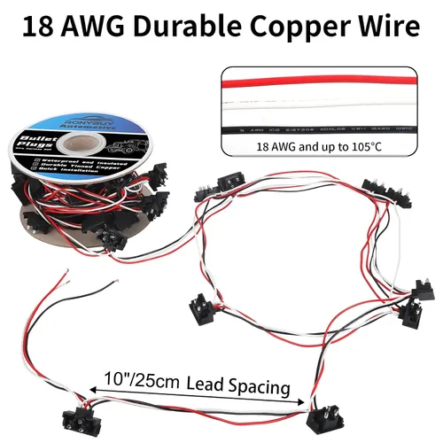 Vista 2 de 20x Enchufes de 3 Cables, Rollo de Arnés de Cable Tipo Bala Triple Macho, Arnés Pigtail de 3 Clavijas en Ángulo Recto 18AWG para Luz