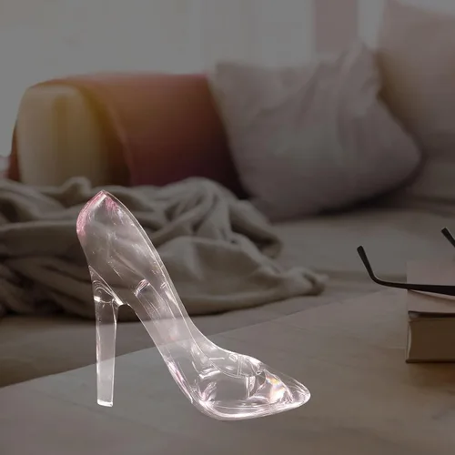 Vista 4 de Adorno de zapatos de tacón alto de cristal, pantuflas de cristal rosa para niñas, decoración de princesa para fiesta de cumpleaños, regalo de boda