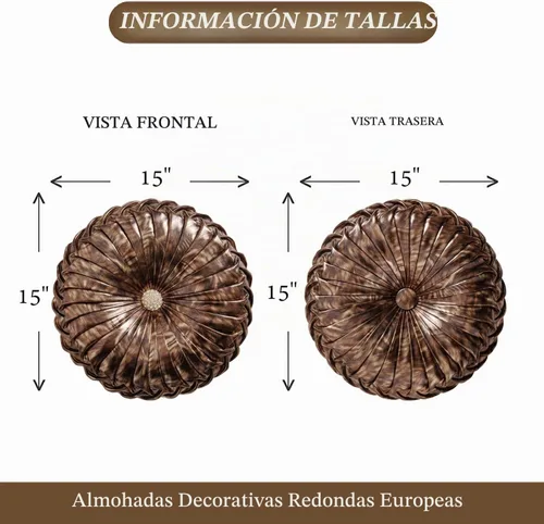 Vista 4 de EUCIOR Almohada decorativa redonda, almohada circular hecha a mano, almohadas redondas de cuero metálico liso para sofá, decoración del hogar
