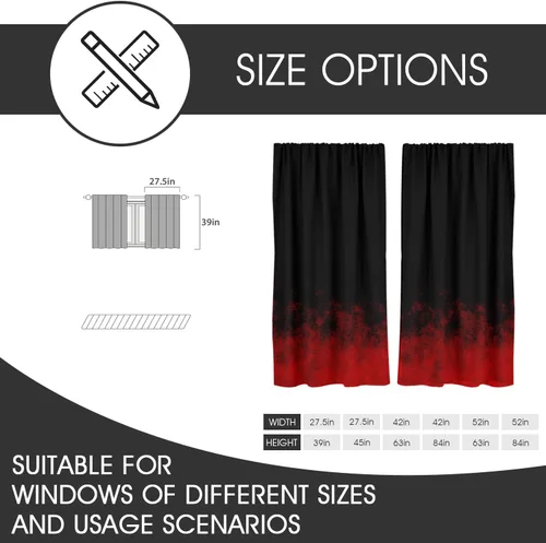 Vista 5 de zokyer Cortinas de cocina rojas y negras abstractas para niños, hombres, gótico, anime, modernas, geniales, pequeñas, cortas, 27.5" An x 39" L