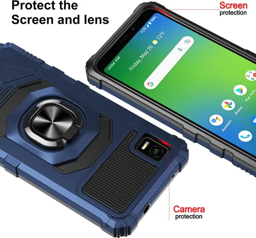 Vista 6 de Funda compatible con Cricket Vision Plus con protector de pantalla de vidrio templado [grado militar] anillo de montaje en automóvil con soporte a