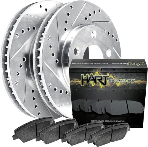 Vista 13 de Hart Brakes Kit de frenos y rotores traseros delanteros Pastillas de freno delanteras y traseras Rotores y pastillas de freno Pastillas